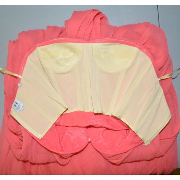 Halston Heritage Chiffon Peach Maxi Dress Womens 2 Silk Strapless Evening Prom - Picture 10 of 12